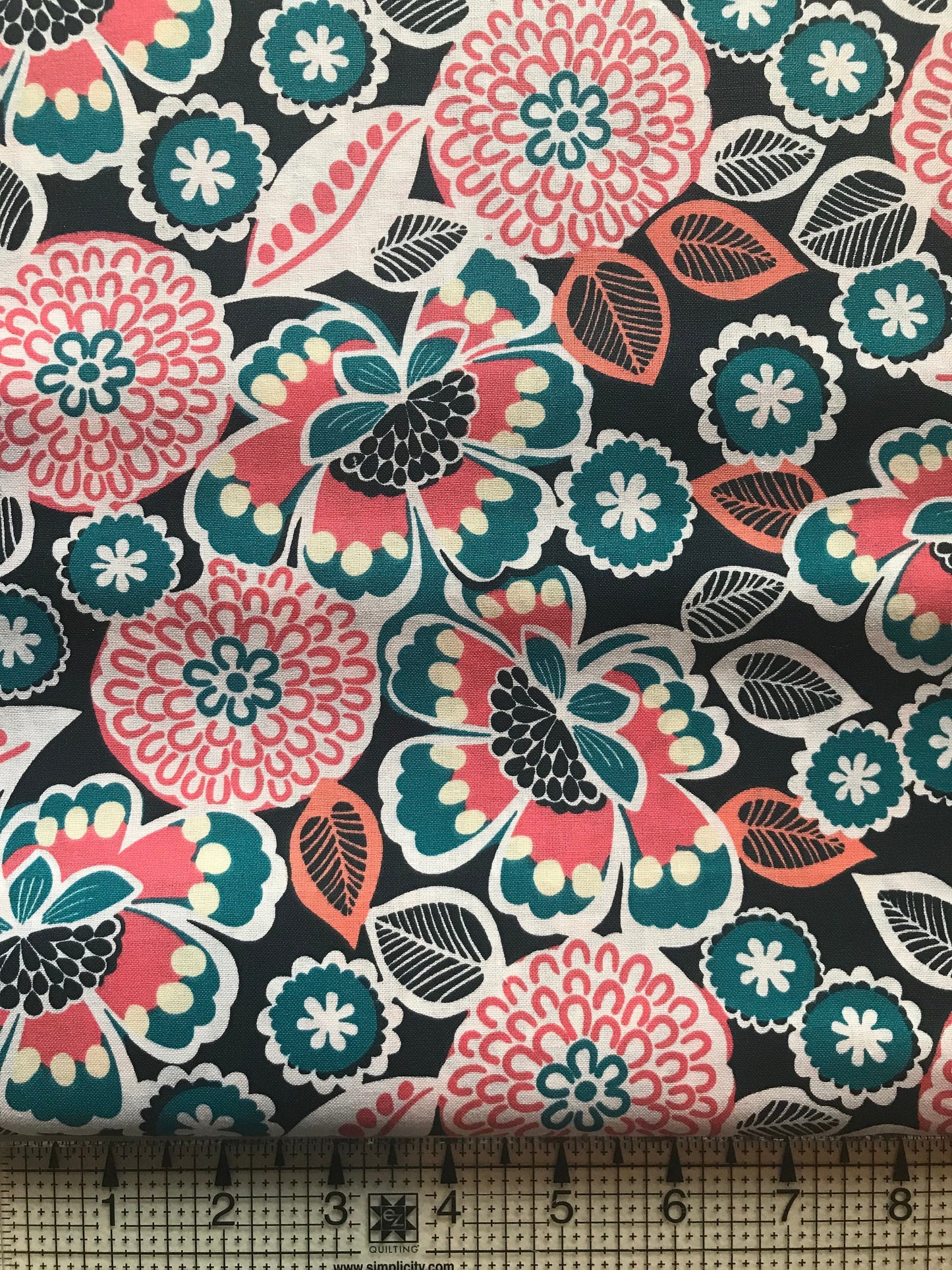 Stargazer Bold Flowers 100% Cotton Fabric, large print floral print fabric, Teal fabric, blue, coral, quilting fabric, Sewing, crafting,