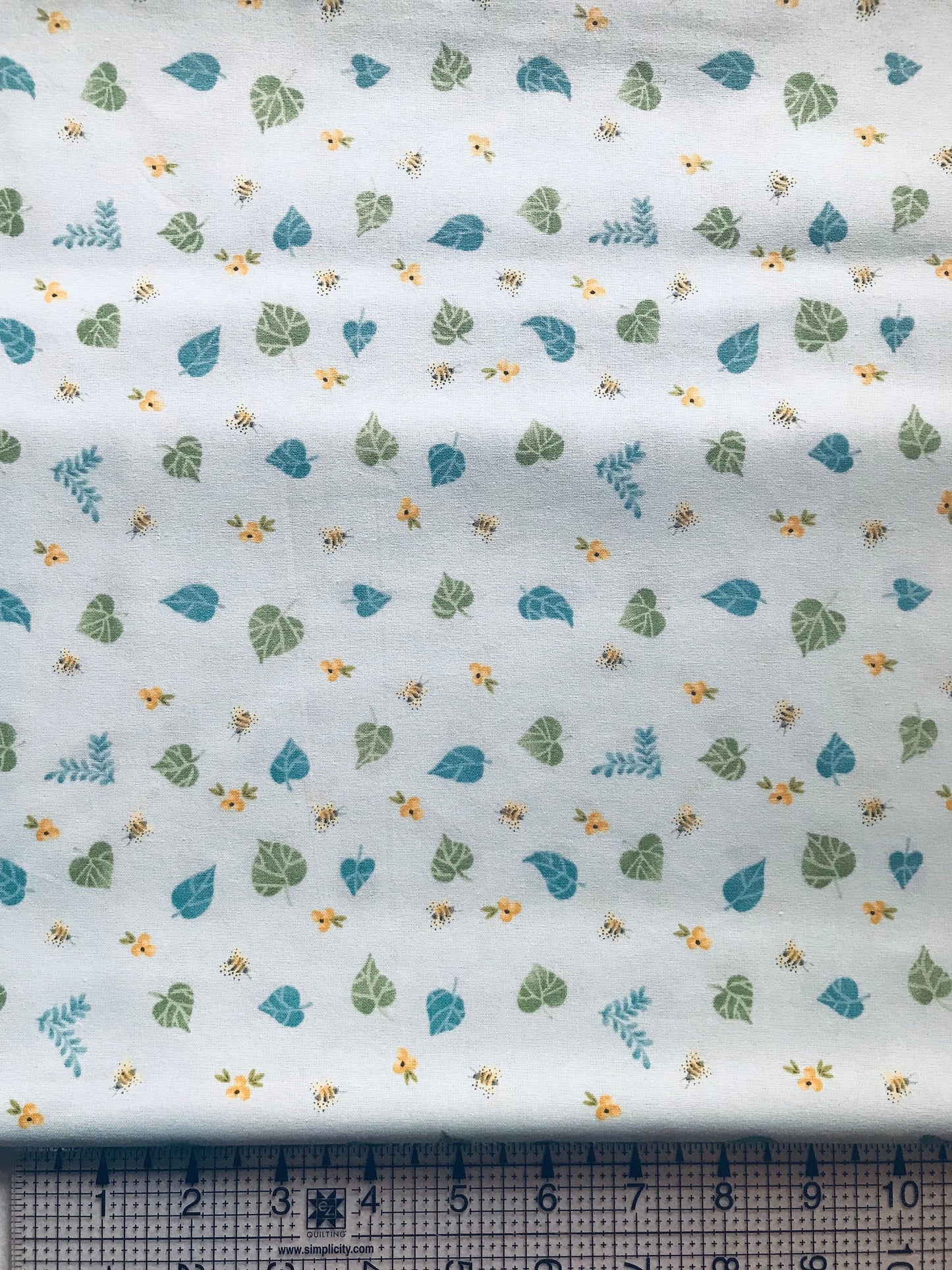 Happy Bee Leaves and Flowers 100% Cotton Fabric by Magic Moon, Bumblebee, Leave Botanical Print, quilting fabric, nursery, Sewing, crafting,