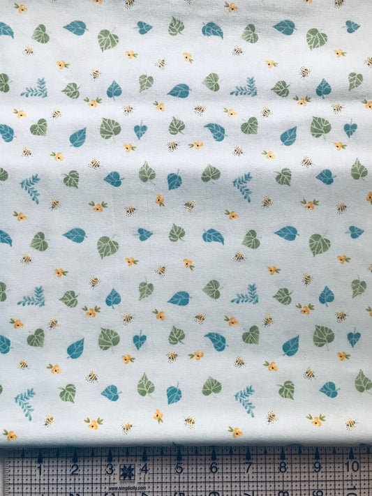 Happy Bee Leaves and Flowers 100% Cotton Fabric by Magic Moon, Bumblebee, Leave Botanical Print, quilting fabric, nursery, Sewing, crafting,