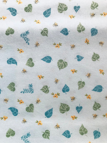 Happy Bee Leaves and Flowers 100% Cotton Fabric by Magic Moon, Bumblebee, Leave Botanical Print, quilting fabric, nursery, Sewing, crafting,