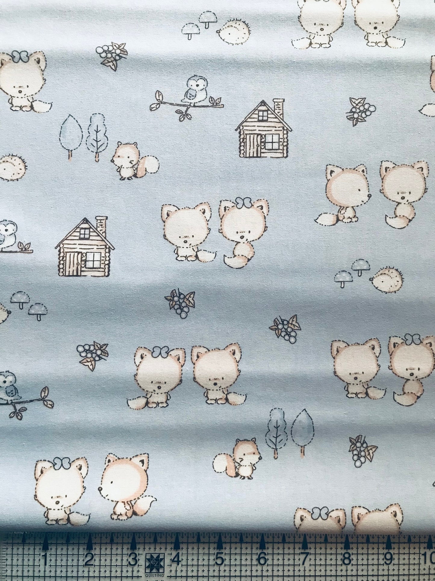 Baby Foxes on Blue 100% Cotton Fabric, Woodland, Novelty print, quilting fabric, nursery baby fabric, Sewing, crafting,