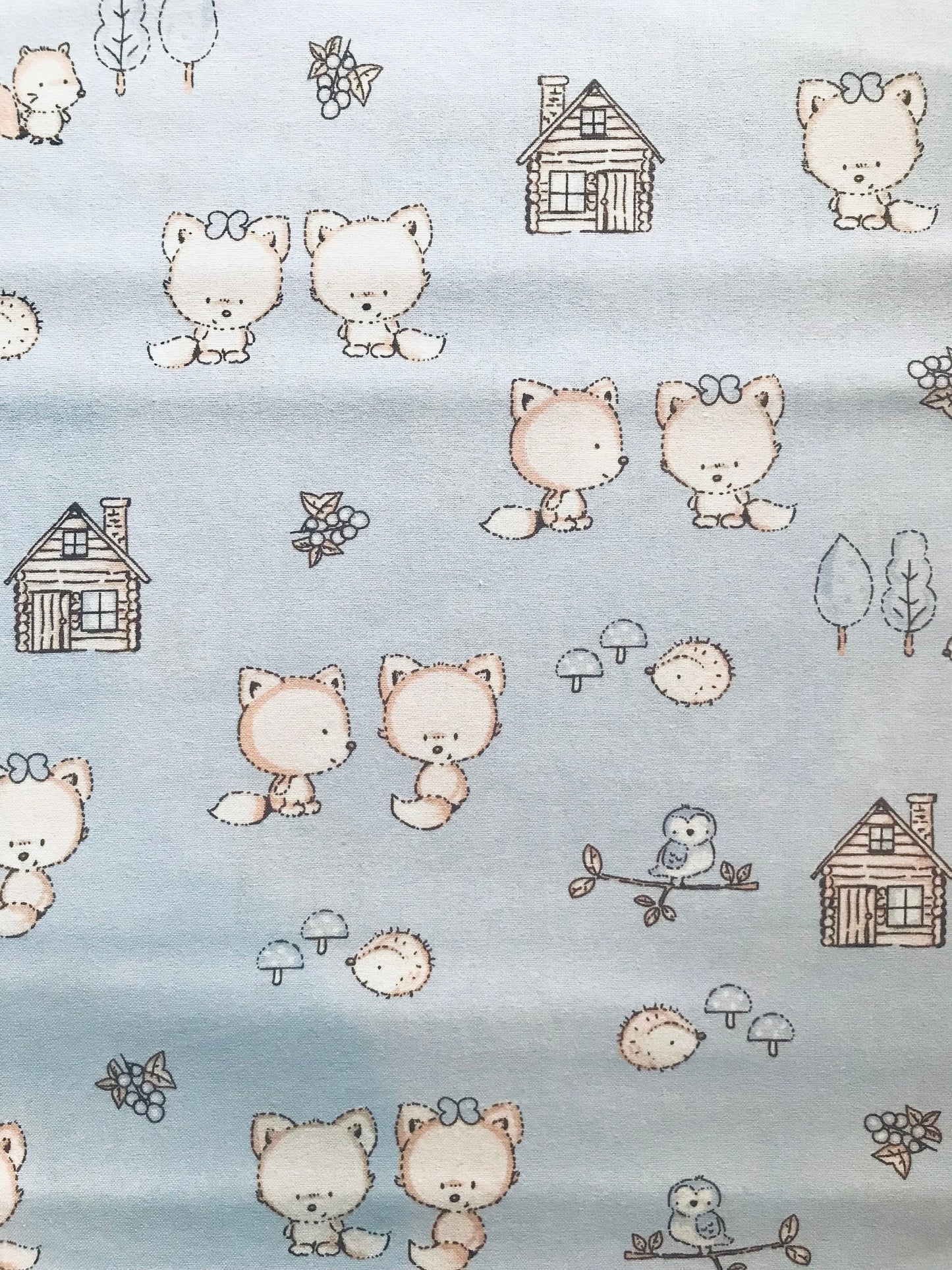 Baby Foxes on Blue 100% Cotton Fabric, Woodland, Novelty print, quilting fabric, nursery baby fabric, Sewing, crafting,