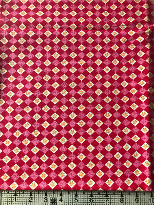 OOP Red Diamond Check print fabric, 100% Cotton, Vintage Fabric,quilting fabric, Sewing, decor fabric, crafting