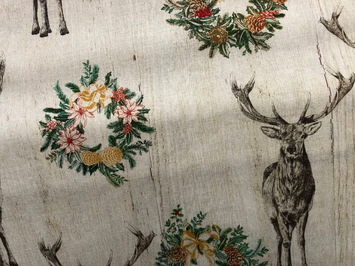 Christmas Prints, Holiday Deer & Wreaths 100% Cotton Christmas Fabric, quilting fabric, Sewing, fabric by the yard, holiday fabric decor