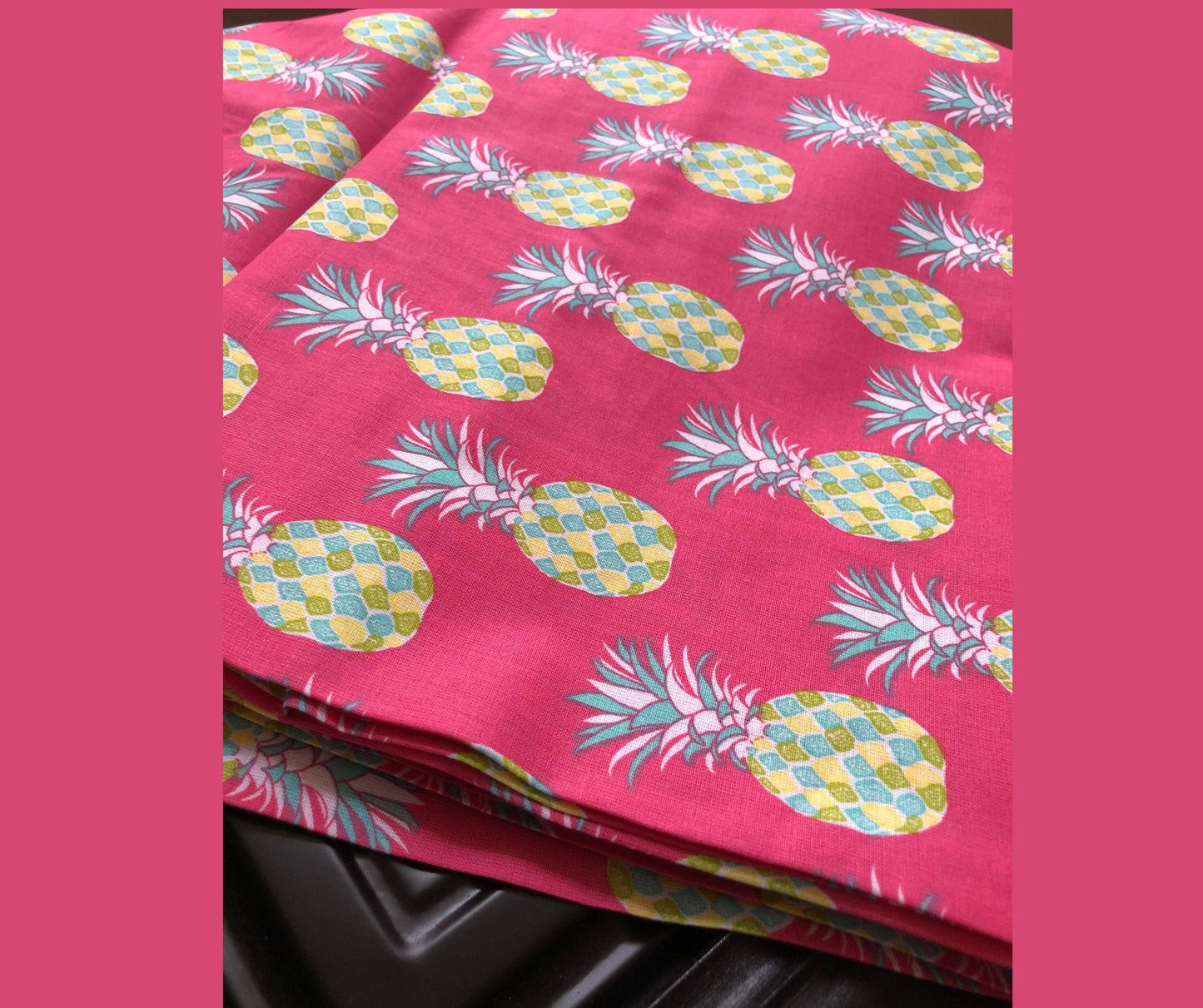 Pineapples on Pink 100% Cotton Fabric, quilting fabric, Sewing, fabric by the yard, Novelty print, summer fabric, Quilter's Showcase