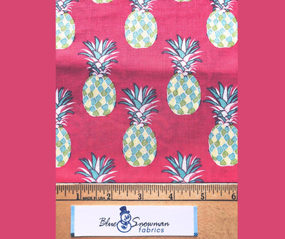 Pineapples on Pink 100% Cotton Fabric, quilting fabric, Sewing, fabric by the yard, Novelty print, summer fabric, Quilter's Showcase