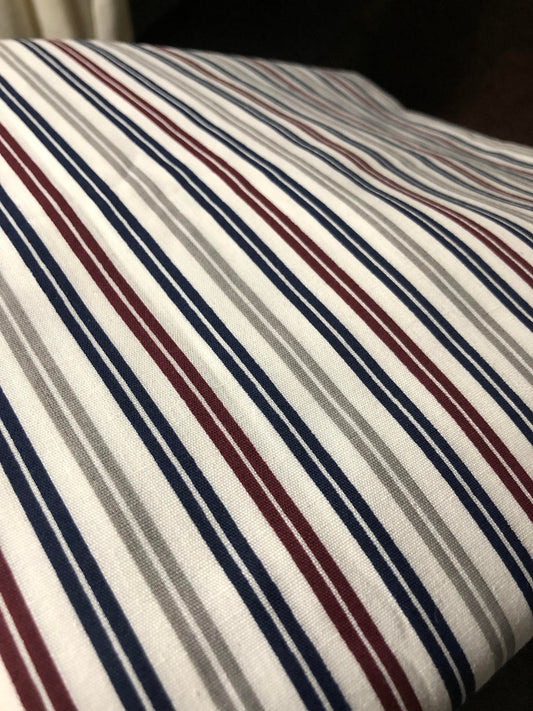 Wide Stripe Fabric by the Yard, sewing,  60 in  fabric, Navy stripe fabric, burgundy stripe fabric