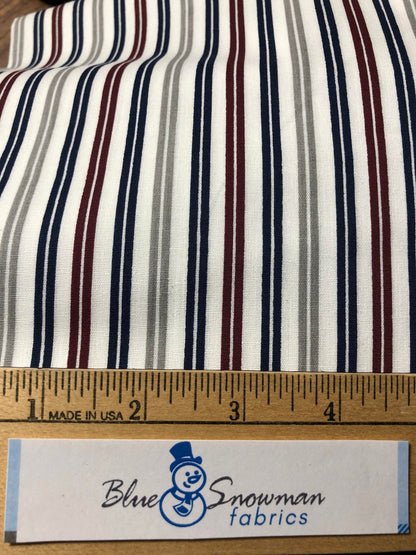 Wide Stripe Fabric by the Yard, sewing,  60 in  fabric, Navy stripe fabric, burgundy stripe fabric