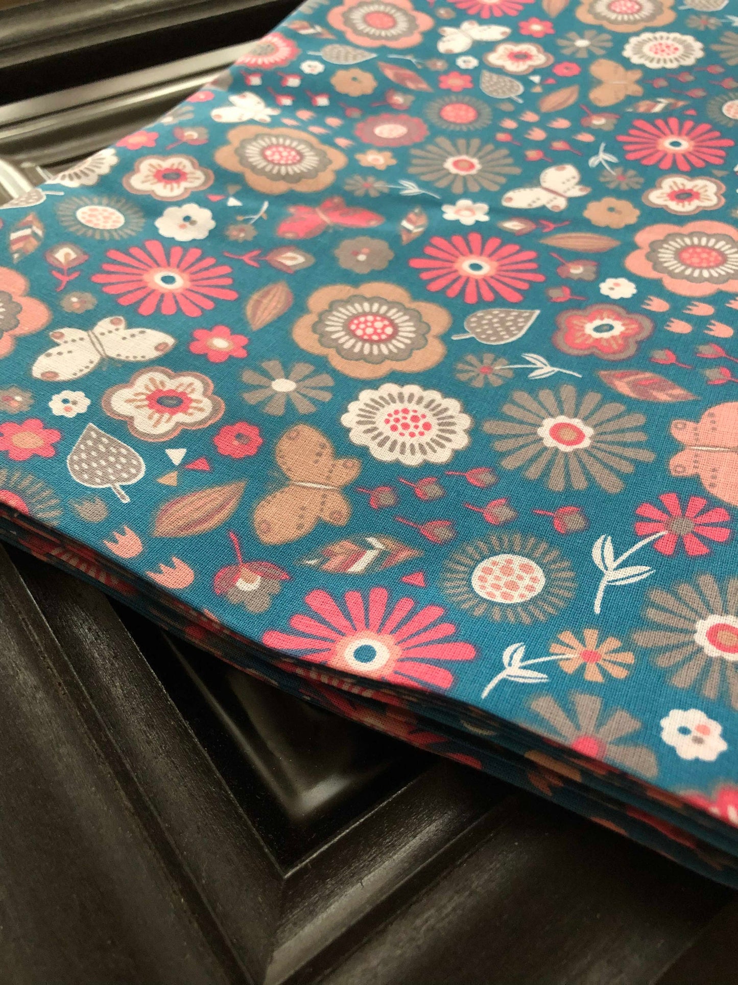 Quilter's Showcase Packed Floral 100% Cotton Fabric, large floral print fabric, quilting fabric, Sewing, crafting, navy floral, Teal floral