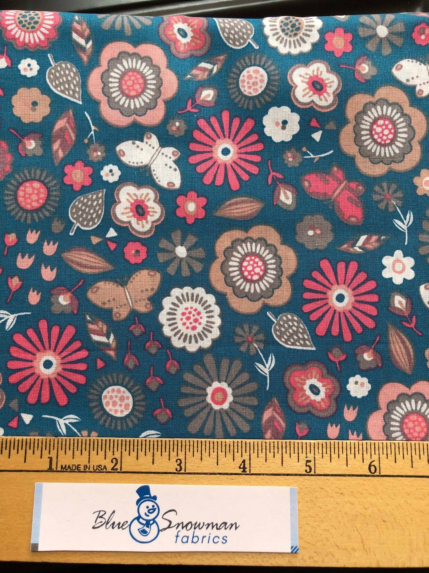 Quilter's Showcase Packed Floral 100% Cotton Fabric, large floral print fabric, quilting fabric, Sewing, crafting, navy floral, Teal floral