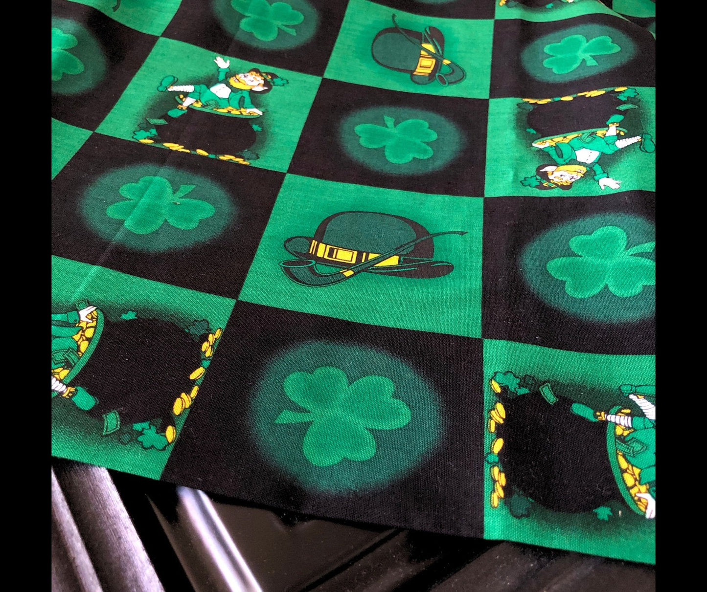 St Patrick's Day Leprechaun Checkered Fabric 100% Cotton, quilting fabric, Sewing, crafting, clover, St Patty&#39;s fabric, pot of gold