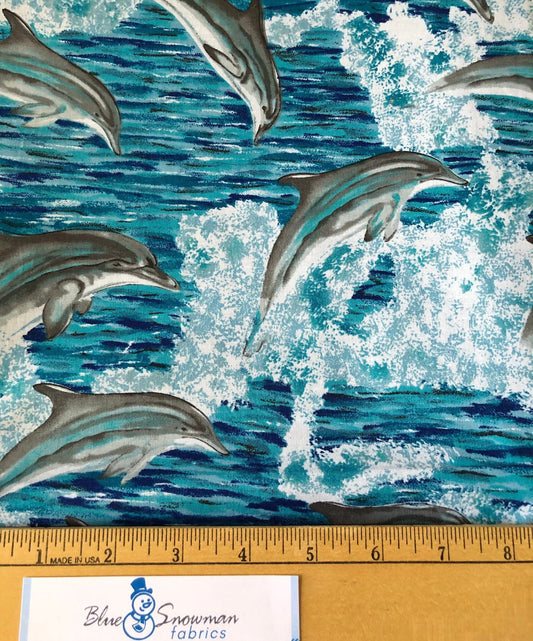 OOP Dolphin Fabric, 100% Cotton, Vintage Fabric, Quilting fabric, Sewing, decor fabric, fabric by the yard, ocean fabric, Shamash and Sons